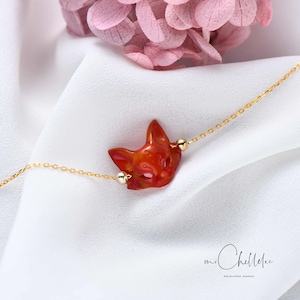 Handgraviertes Rot Opal Fuchs Armband, Tier Armband mit 925 Sterling Silber Kette