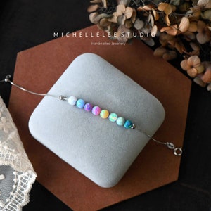 Personalisation Tiny Opal Bead Bracelet, Multi Color Opal Balls Bracelet, Delicate Gemstone Sterling Silver Bracelet, October Birthstone