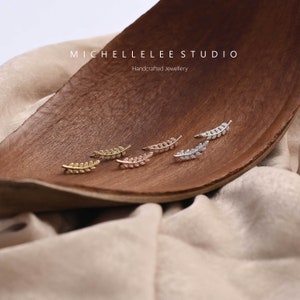 Delicate Leaf Ear Climbers, Gold and Silver Stainless Steel Olive Leaves Earrings, Ear Crawlers, Ear Climber image 3