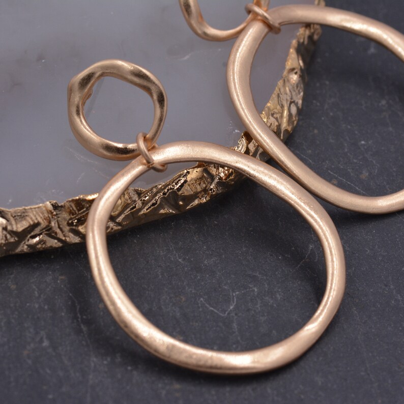 Matte Gold Circle Duo Drop Stud Earrings Dangle Earrings Irregular Shaped Statement Earrings