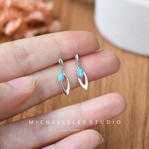 Sterling Silver Marquise Cut Opal Stud Earrings, Blue and White Fire Opal Earrings in Sterling Silver, Double double Layer Earrings
