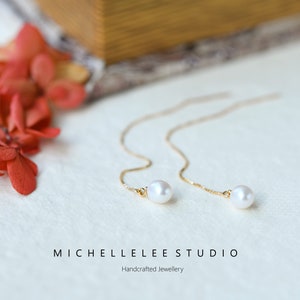 Minimalist Natural Pearl Ear Threaders, Sterling Silver White Pearl Threaders,Dangling Pearl Ear Threaders