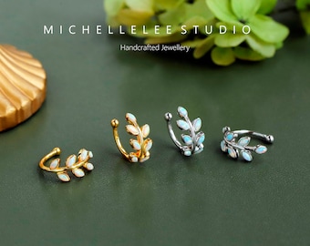 Dainty Leaf Ear Cuff No Piercing, White Opal Ear Cuff, Crystal Leaf, Olive Branch Ear Cuff, Dainty Ear Cuff