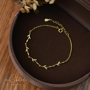 Dainty Olive Leaves Bracelet in Sterling Silver, CZ Crystal Tree Leaves Bracelet, Gift for Her image 4