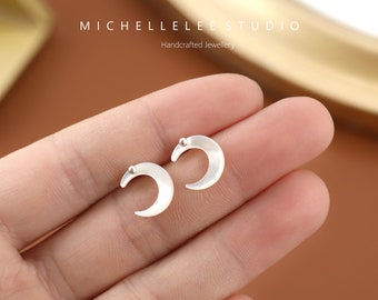 Crescent Moon Mother of Pearl with CZ Gold Plated Sterling Silver Earrings Crescent Moon Mother of Pearl with CZ Gold Plated Sterling Silver Earrings