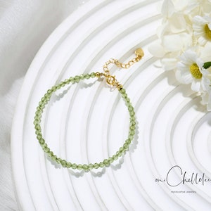Natural Peridot Bracelet, Tiny 3mm Peridot Beaded Bracelet, Gemstone Bracelet, August Birthtone, Gift for her