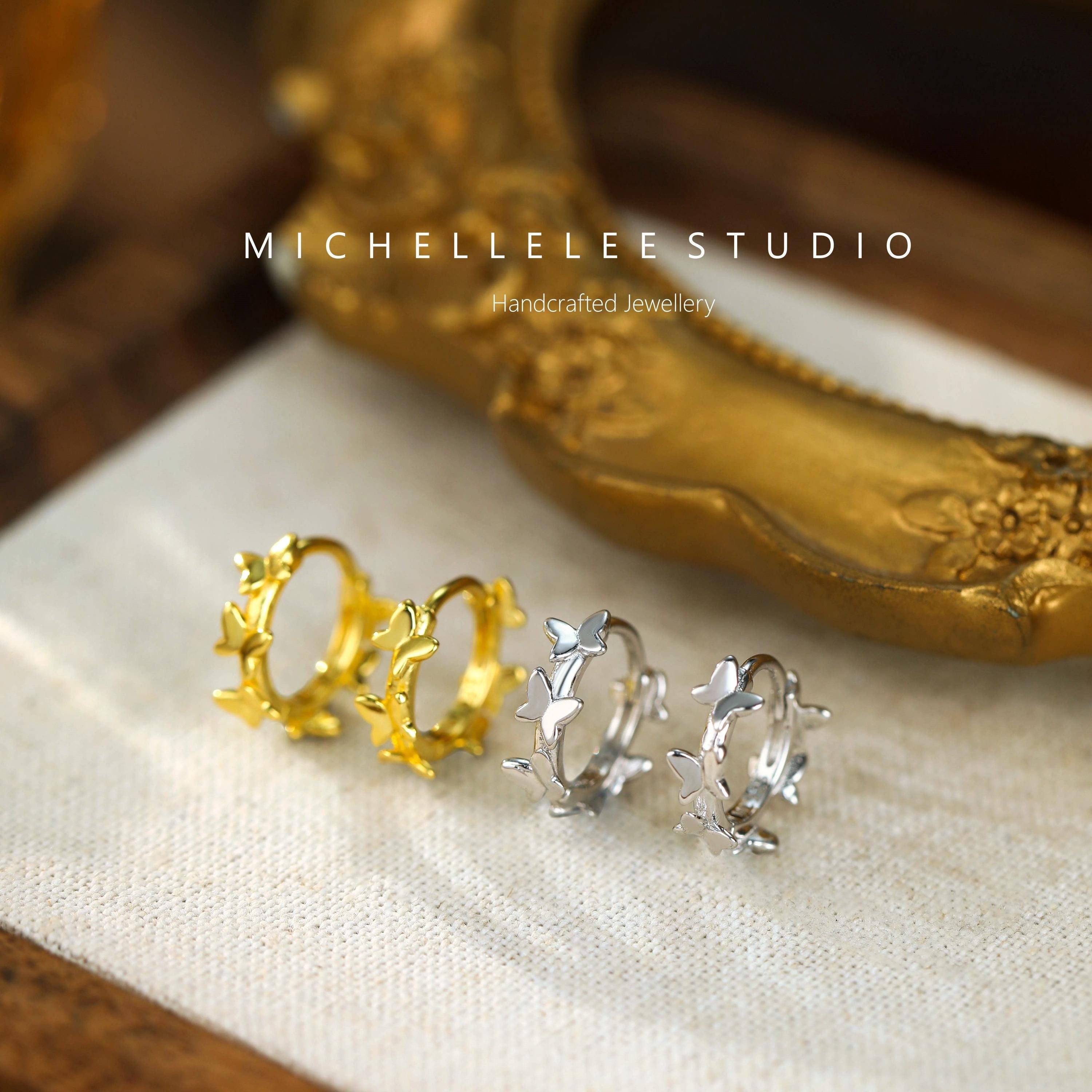 Dainty Butterfly Huggie Hoop Earrings, 3D Butterfly Hoop Earrings, Gift for Her