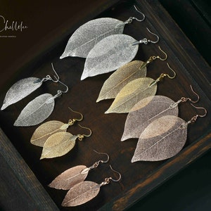 Leaf Skeleton Drop Earrings, Hook Earrings, Delicate and Elegant, 18ct Gold Plated or Silver Plated, Nature Inspired Jewellery