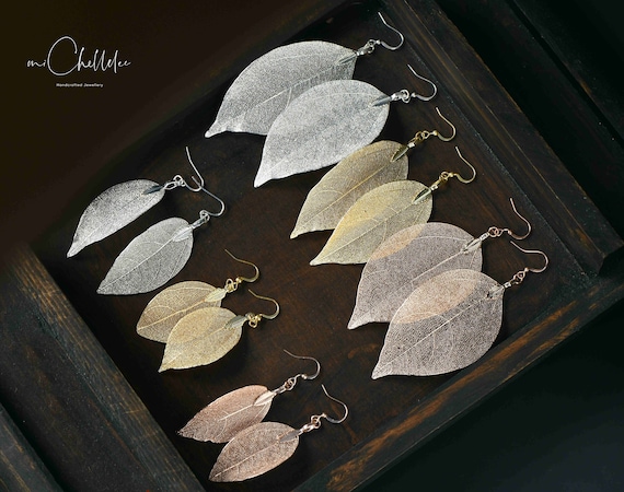 Leaf Skeleton Drop Earrings, Hook Earrings, Delicate and Elegant, 18ct Gold  Plated or Silver Plated, Nature Inspired Jewellery 