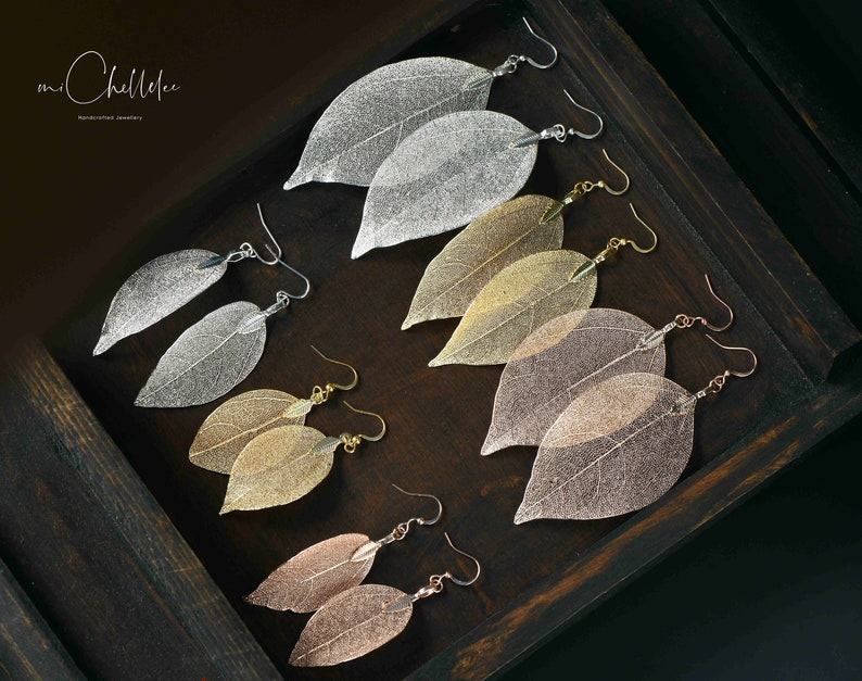 Leaf Skeleton Drop Earrings, Hook Earrings, Delicate and Elegant, 18ct Gold Plated or Silver Plated, Nature Inspired Jewellery image 1