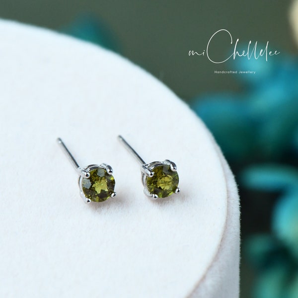 Boucles d'oreilles en tourmaline naturelle en argent sterling, boucles d'oreilles rondes en tourmaline multicolores, minimaliste