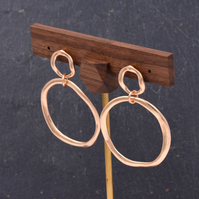 Matte Gold Circle Duo Drop Stud Earrings Dangle Earrings Irregular Shaped Statement Earrings