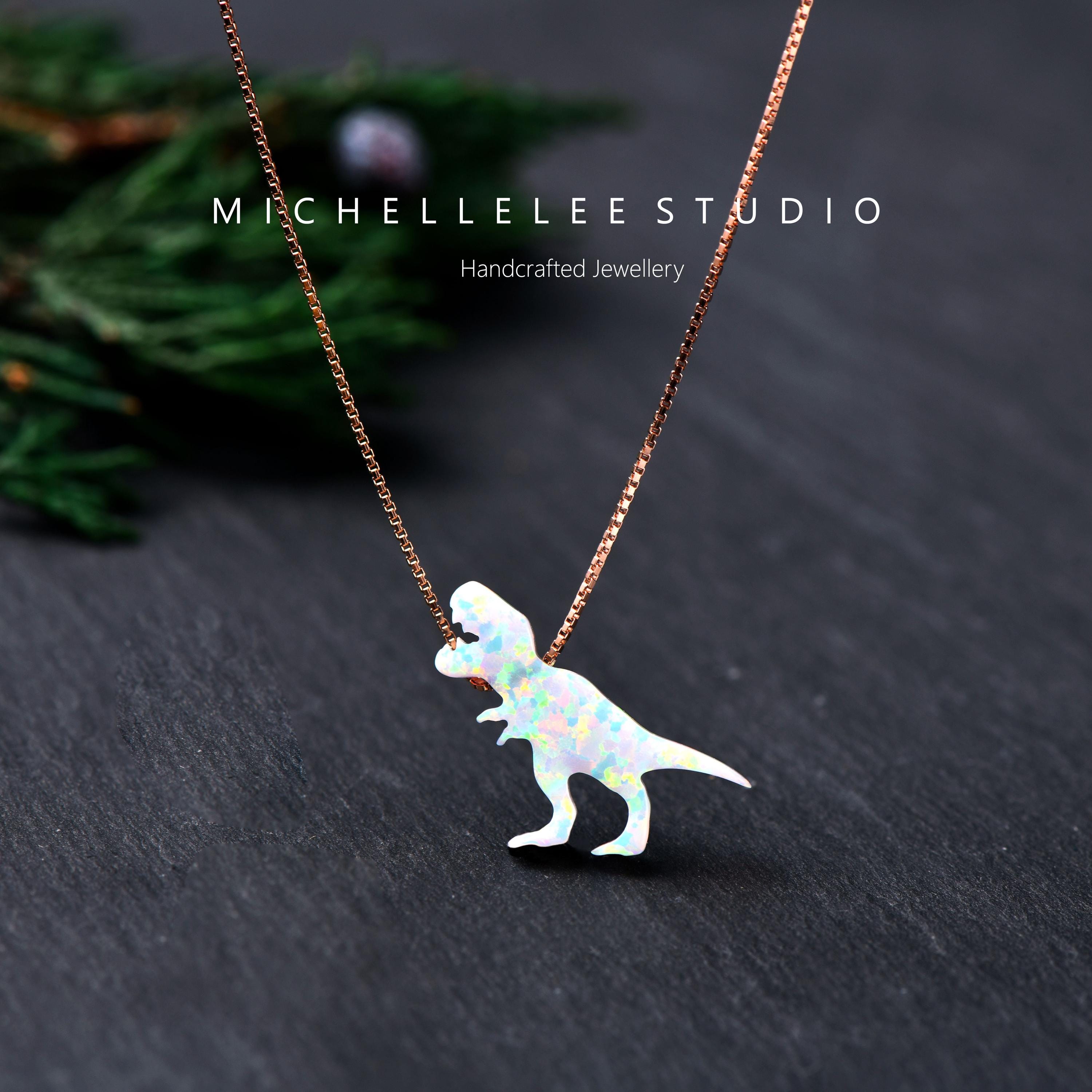 Opal T-rex Necklace, Sterling Silver Dinosaur Pendant - Etsy Finland