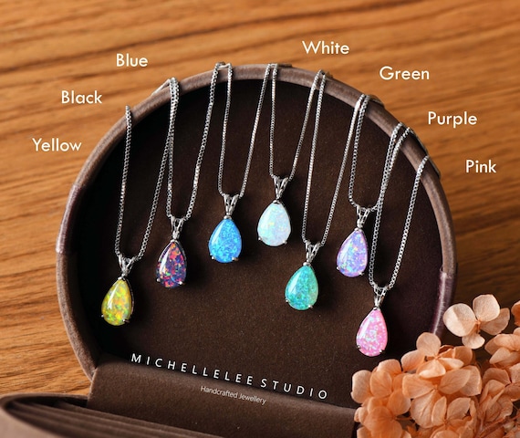 Droplet Fire Opal Pendant Necklace, Large Blue Opal and White Opal