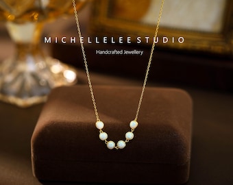 Dainty Opal 925 Sterling Silver Necklace, White Opal Bead Necklace, Fire Opal Necklace
