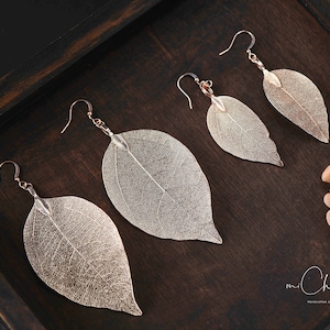 Leaf Skeleton Drop Earrings, Hook Earrings, Delicate and Elegant, 18ct Gold Plated or Silver Plated, Nature Inspired Jewellery image 4