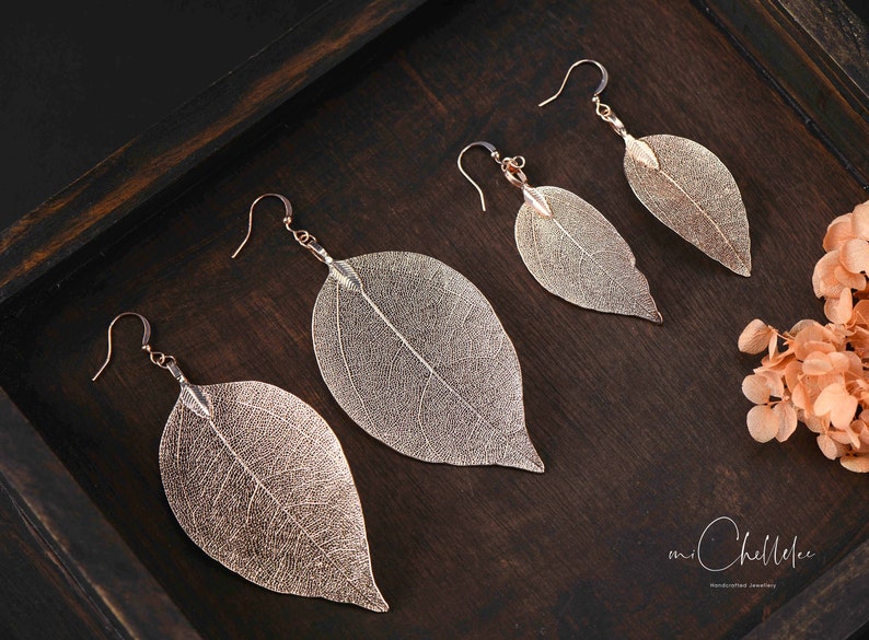 Leaf Skeleton Drop Earrings, Hook Earrings, Delicate and Elegant, 18ct Gold Plated or Silver Plated, Nature Inspired Jewellery image 4