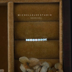 Sterling Silver Opal Cluster Ring, White and Blue Opal Bridal Ring, Opal Leaf Ring, Stacking Ring