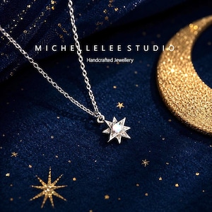 Collar con colgante de estrella de ópalo blanco, joyería celestial