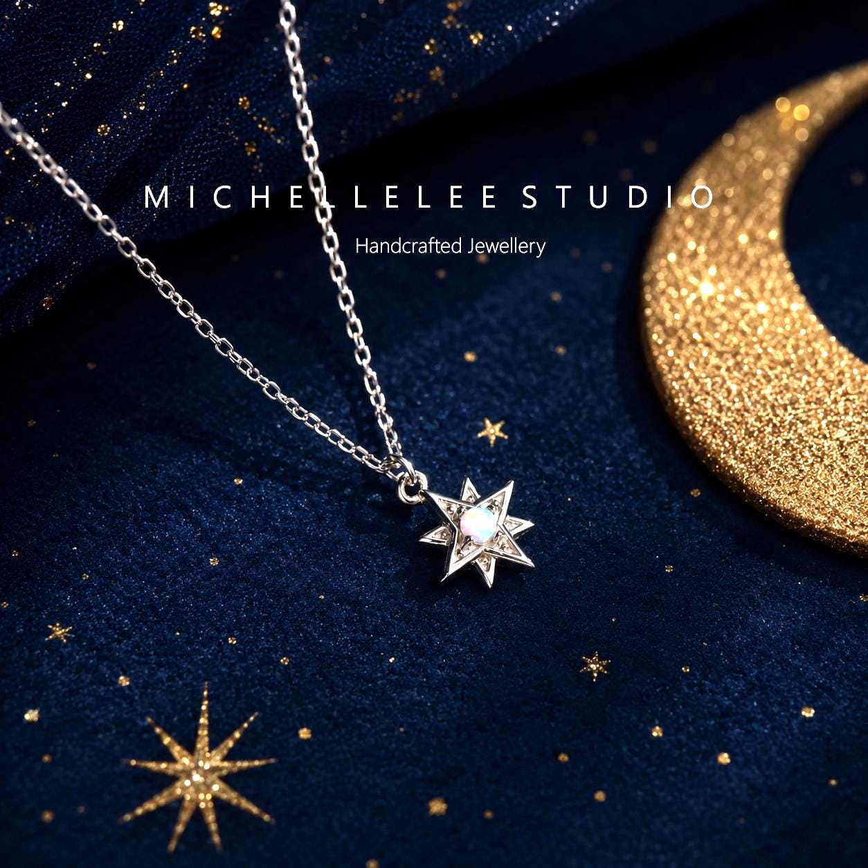 bleufume 美品 White Shell Star Necklace White Opal Starburst Pendant Necklace, Celestial Jewelry - Etsy