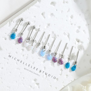 Baumelnde Opal Tropfen Ohr Helix, Weiß, Blau und Lila Feueropal Ohrstecker, Pear Cut Opal Ohrringe, Ohrmuschel