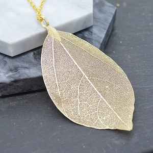 Leaf Skeleton Pendant Necklace, 18ct Gold Plated or Silver Plated, Nature Inspired Jewellery image 6