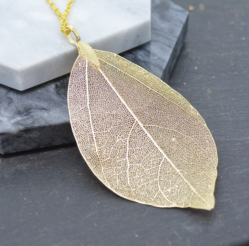 Leaf Skeleton Pendant Necklace, 18ct Gold Plated or Silver Plated, Nature Inspired Jewellery image 6
