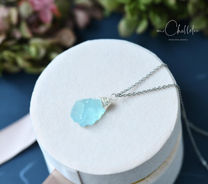 Aquamarine Earrings, Wire Wrapped Gemstone Sterling Silver Threaders, Threader Earrings, March Birthstone, baby blue image 3