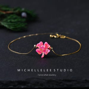 Pink Opal Clover Necklace, Four Leaf Clover Pendant Necklace in 925 Sterling Silver, Lucky Clover Necklace image 3