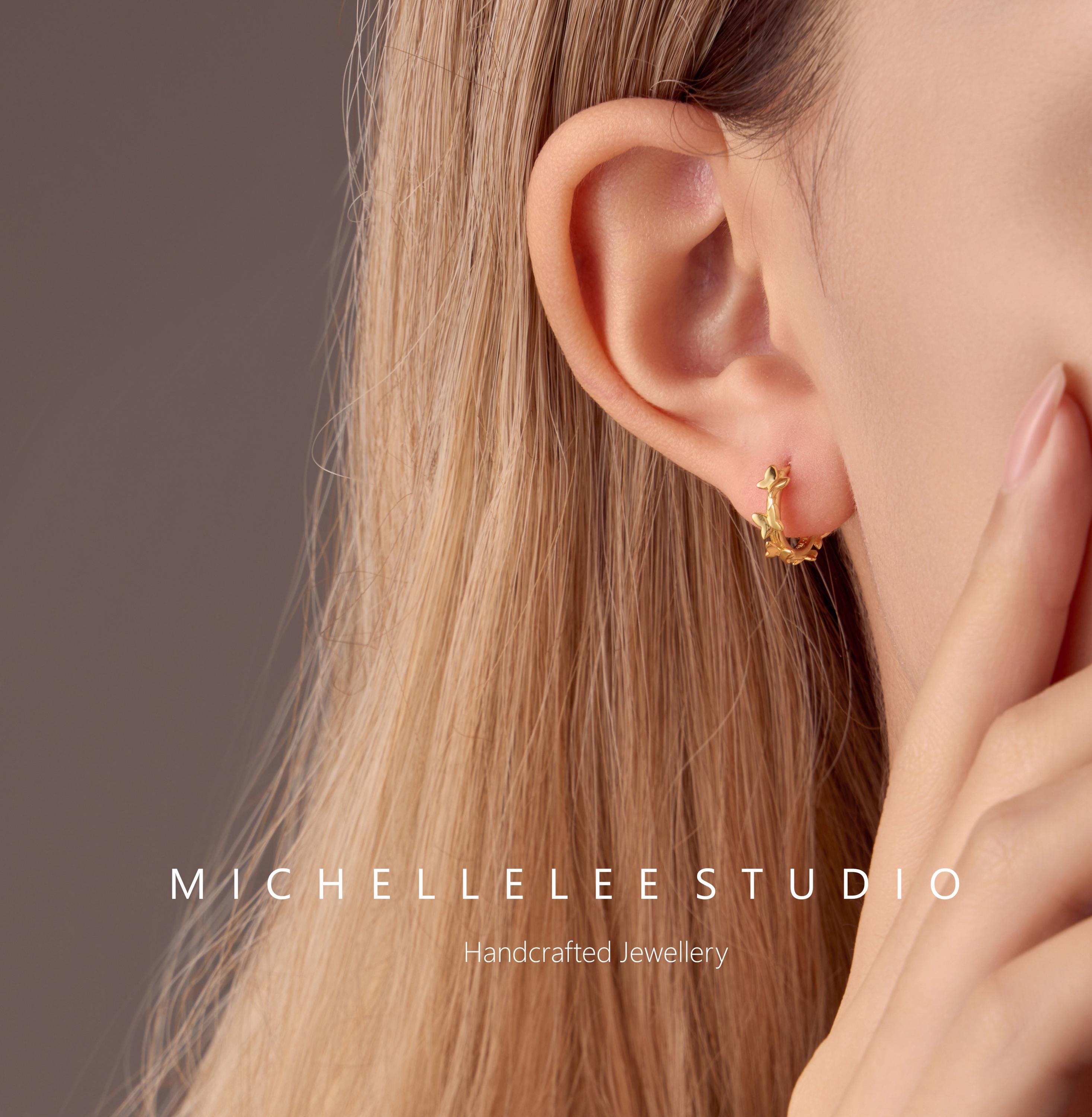 Dainty Butterfly Huggie Hoop Earrings, 3D Butterfly Hoop Earrings, Gift for Her