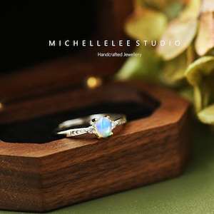 Natural White Opal Adjustable Ring, Authentic White Opal Gemstone Ring, Fire Opal Adjustable Sterling Silver Ring