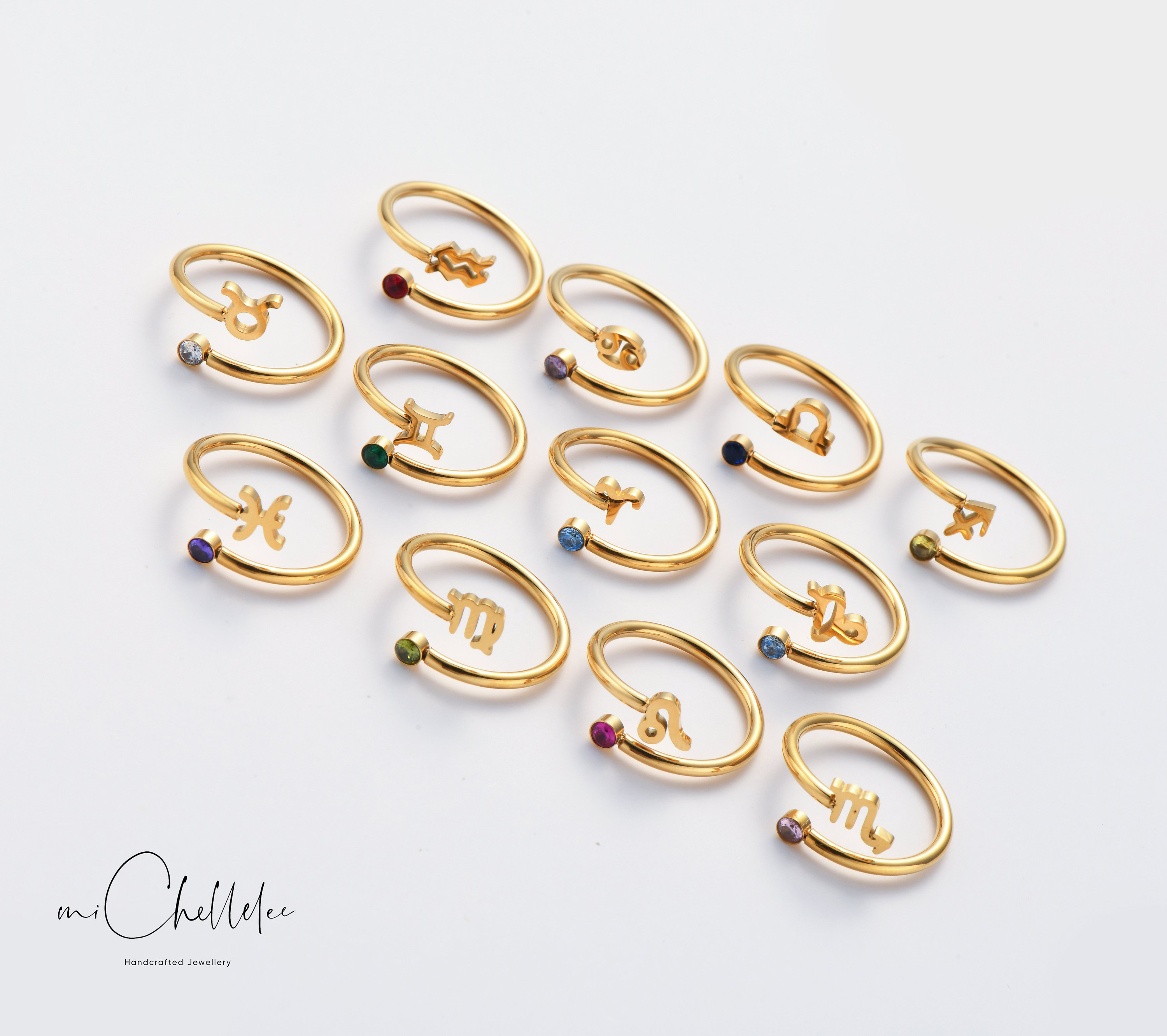 Stainless Steel Zodiac Ring with Birthstone, Constellation Ring, Sign Ring, Personalised Birthday Gift, Christmas Gift
