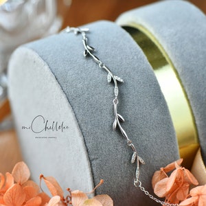 Sierlijke olijfbladeren armband in sterling zilver, CZ Crystal boombladeren armband, cadeau voor haar afbeelding 6