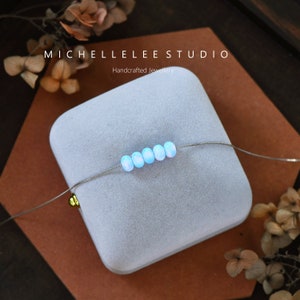 Nebula Opal Bead Necklace, Blue Opal Flat Bead Necklace with Sterling Silver Chain, Personalized Opal Jewelry, Gift for Her