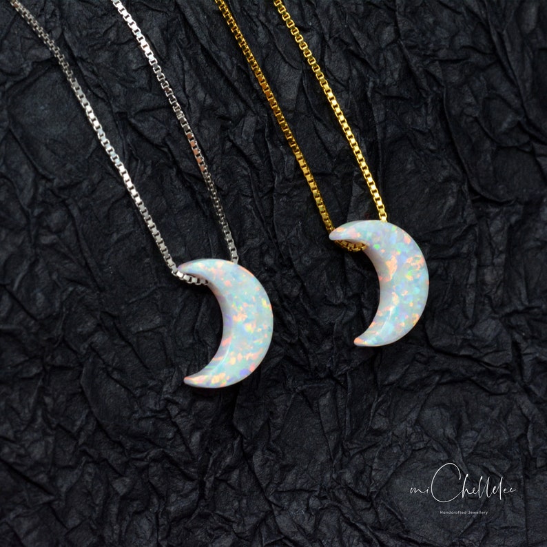 Opal Crescent Moon Necklace