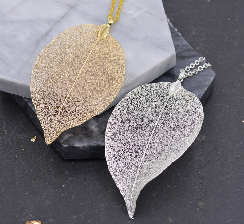 Leaf Skeleton Pendant Necklace, 18ct Gold Plated or Silver Plated, Nature Inspired Jewellery image 2