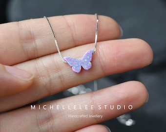 日本未入荷 Copping Zone - Pink Opal Butterfly Necklace Dainty Pink Opal Butterfly Necklace | Caitlyn Minimalist