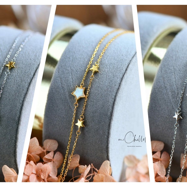 Dainty Opal Stars Bracelet, Celestial Stars Bracelet, Shooting Star Sterling Silver Bracelet, Gift for Her