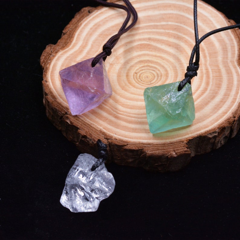 Raw Crystal Pendant Necklace Cord Necklace Amethyst Citrine Etsy