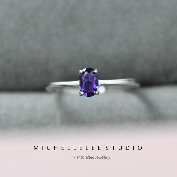 Sterling Silver Amethyst Adjustable Ring, Purple Gemstone Ring, Adjustable Sterling Silver Ring, February Birthstone