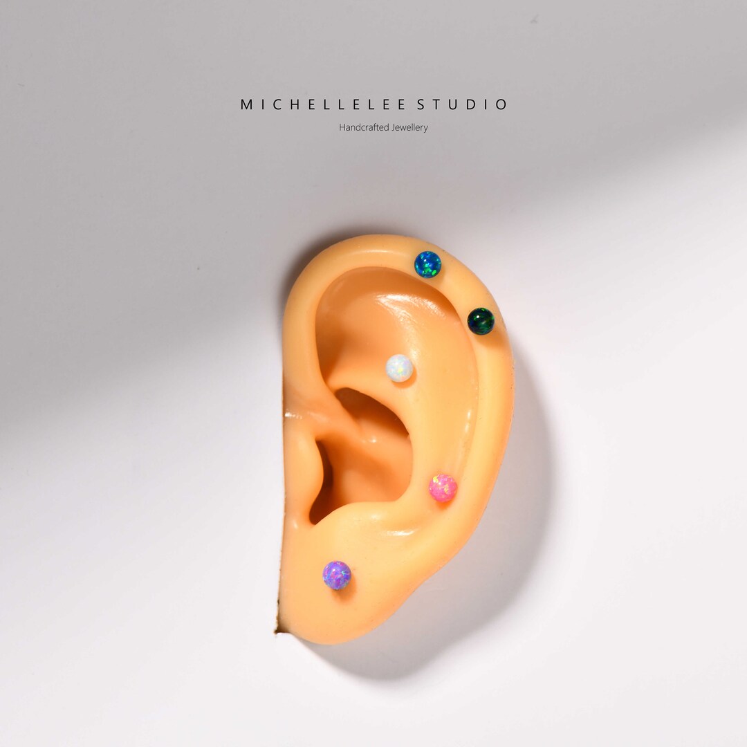 Tiny Opal Ball Stud Earrings, Multi Color Opal Ball Earrings in Sterling Silver, Fire Opal