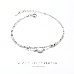 Fotlänk med månstjärnaopal, fotlänk i sterlingsilver med himmelskt utseende, fotlänk med vitt opal, elegant bohemiskt smycke, present till henne bild 5
