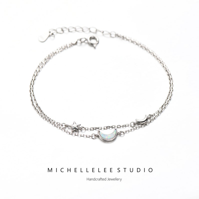 Fotlänk med månstjärnaopal, fotlänk i sterlingsilver med himmelskt utseende, fotlänk med vitt opal, elegant bohemiskt smycke, present till henne bild 5