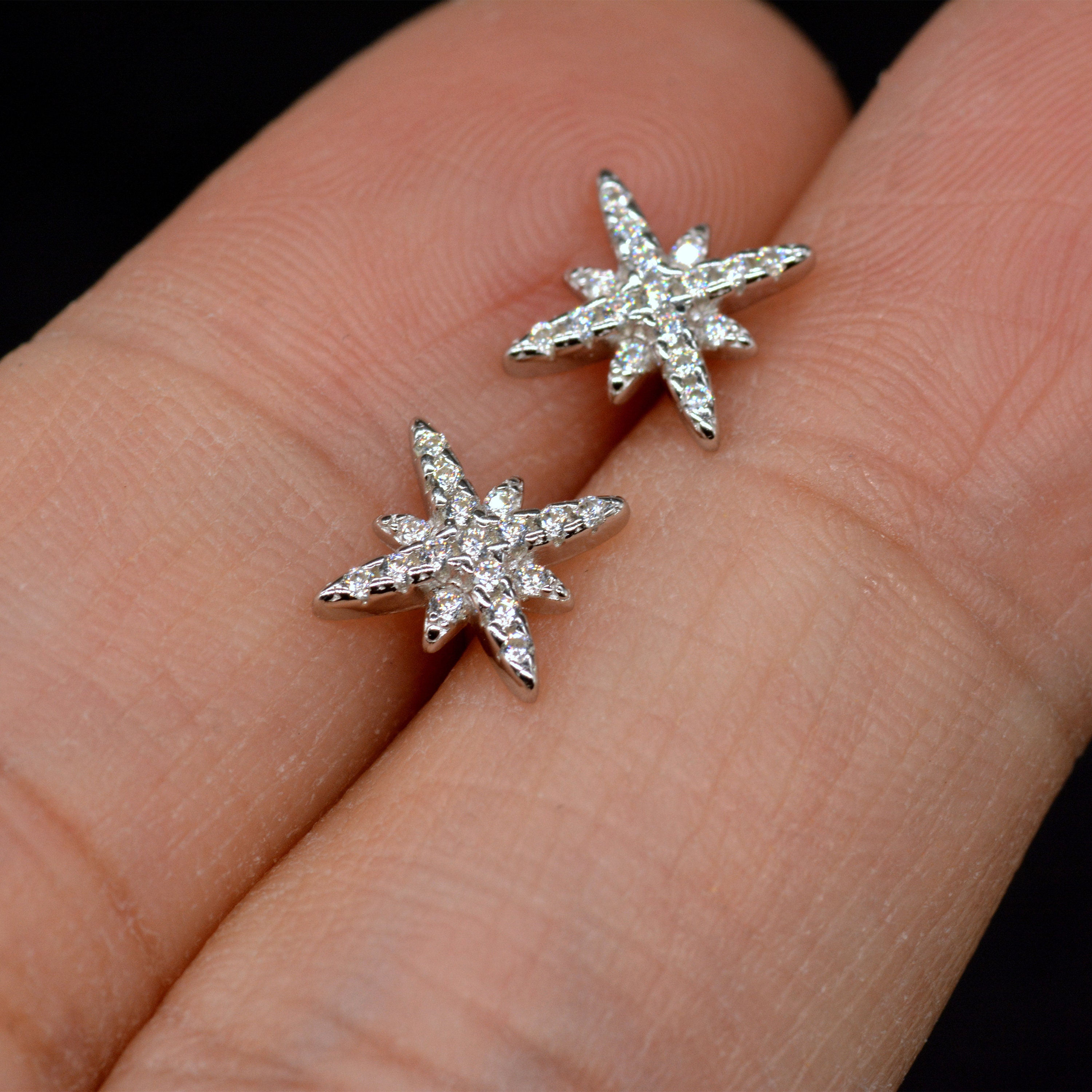Starburst Stud Earrings in Sterling Silver with Sparkly CZ Etsy