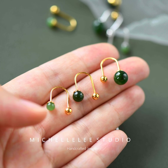 Minimalist Jade Drop Hook Earrings, Natural Jade Open Hoop Earrings With  Screw Backs, Jade Bead Earrings 