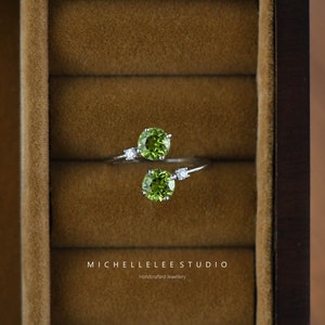 Natural Double Peridot Ring, Natural Peridot Sterling Silver Ring, Gift for Her, August Birthstone