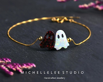 アクセサリー ghost-r Halloween Black and White Ghost Opal Bracelet, Fire Opal Specter