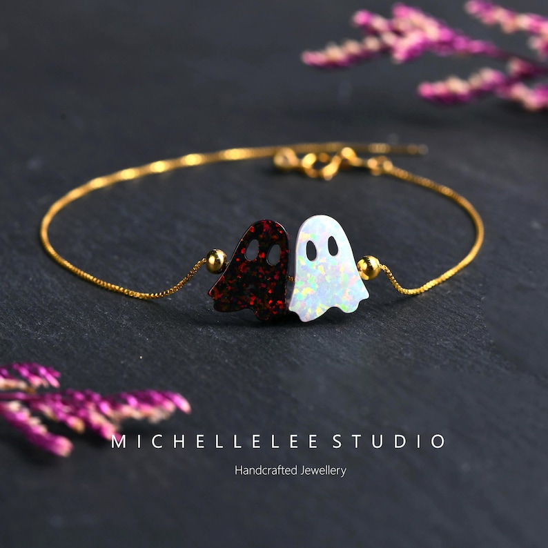 Halloween Ghost Opal Bracelet, Sterling Silver, Fire Opal Specter image 1