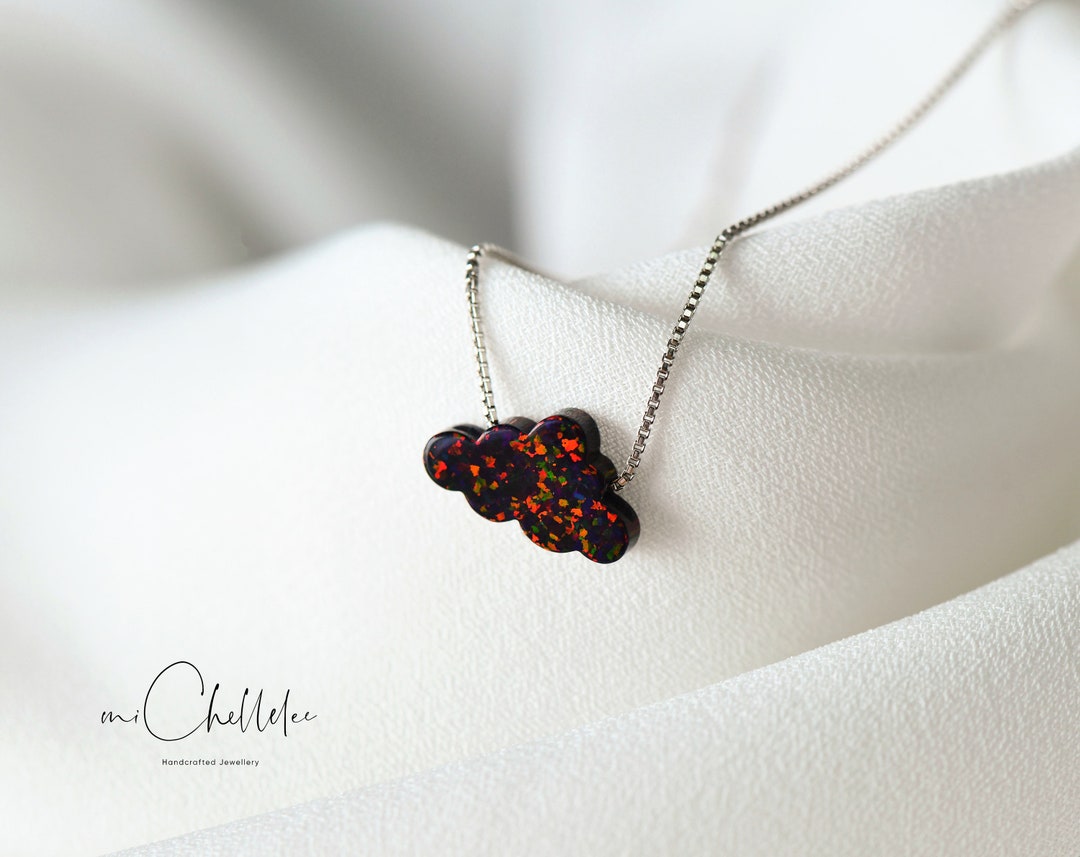 Black Cloud Opal Necklace, Fire Opal Necklace, Opal Cloud Necklace With ...
