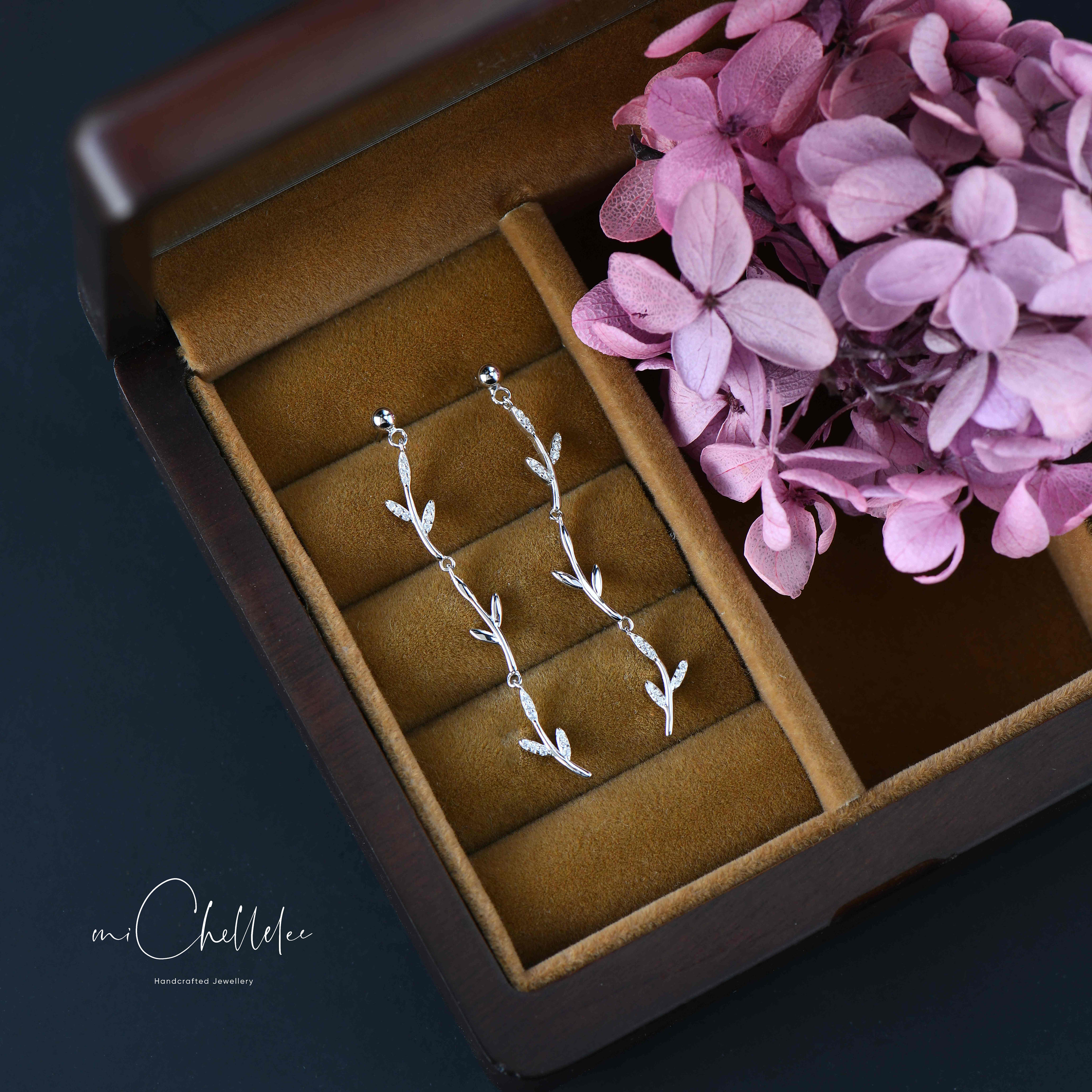 Orecchini A Lampadario Aceeel A Forma Di Foglia – Argento Sterling, Design Geometrico A Strati – Ipoallergenici, Vintage - 3